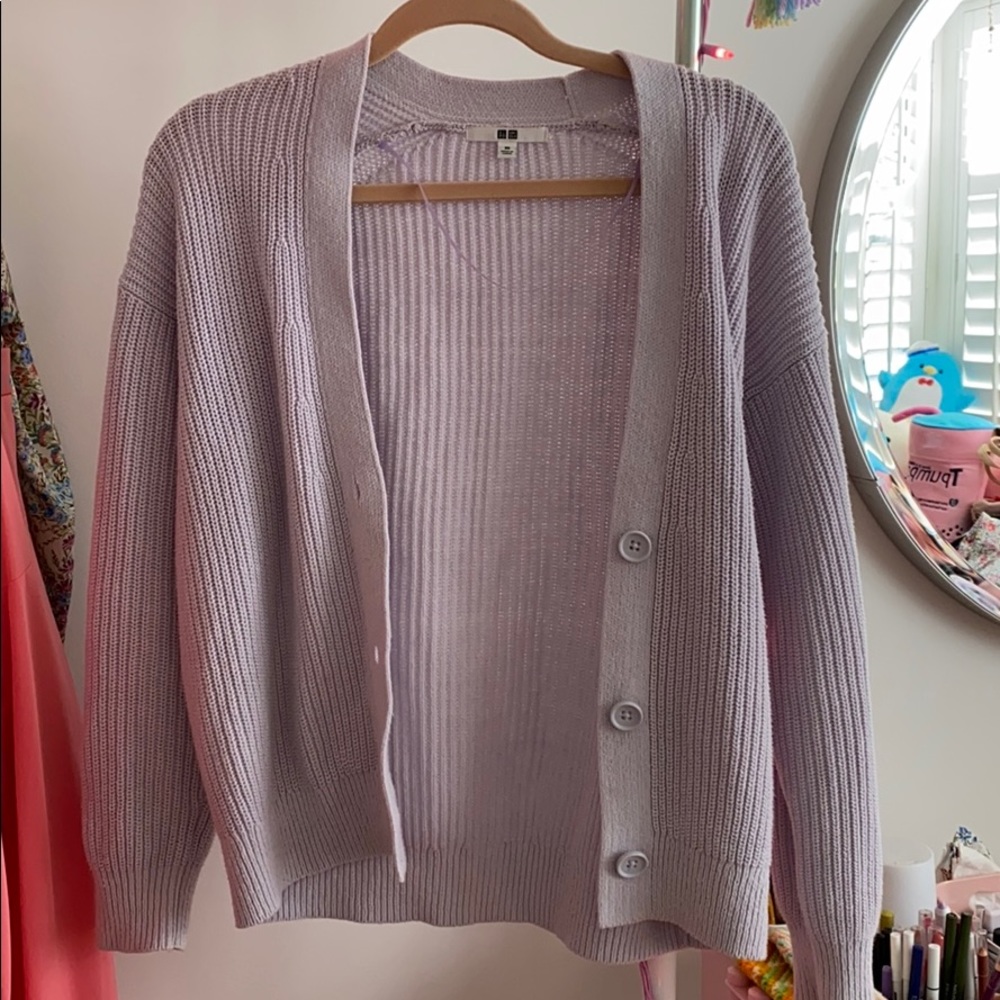 lilac pastel uniqlo cardigan